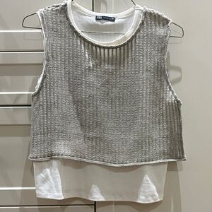 Zara Ribbed Gray and White Layered Tank Top